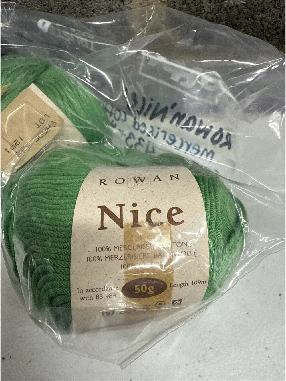 Rowan ‘Nice’ Mercerised Cotton Shade 433(Green) 434 (Brown) 3 Skein Lot